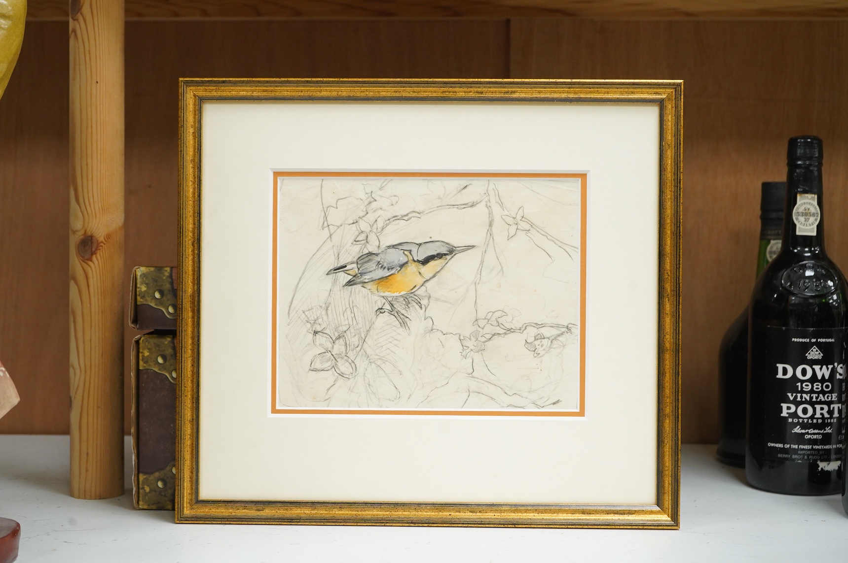 Winifred Austin (1876-1964), ‘Nuthatch’, The Wildlife Art Gallery label verso, pencil and watercolour, 16 x 21cm